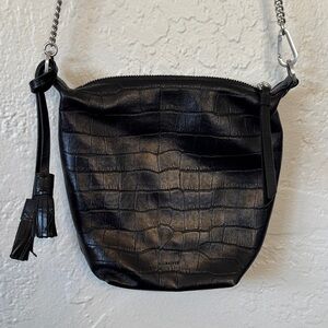 All Saints Evaline Black Croc-Embossed Leather Crossbody Bag with Dust Bag